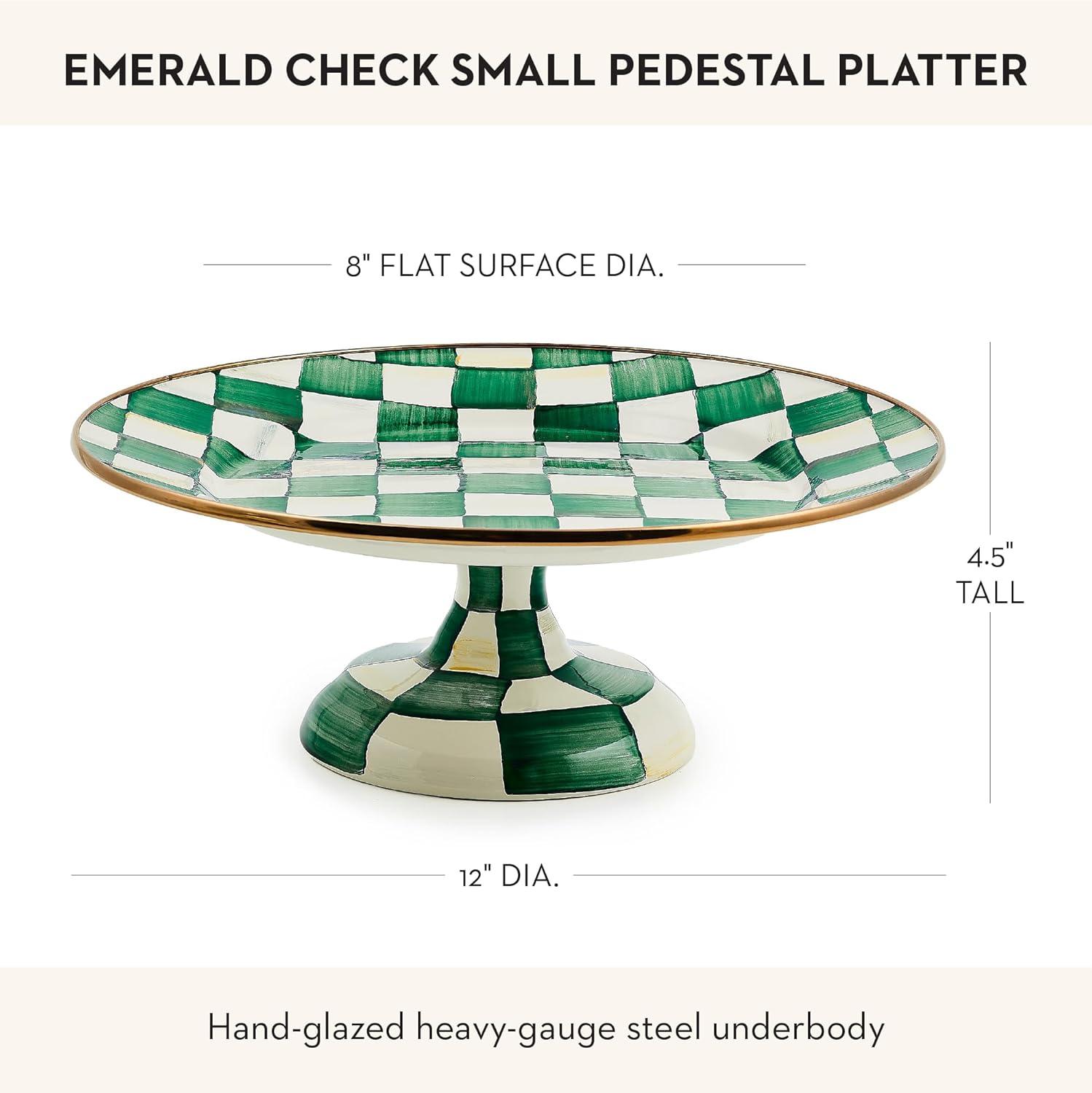 image:imageMACKENZIECHILDS Enamel Pedestal Platter Round Cake Stand Small PurpleandWhite Violet CheckEmerald Check