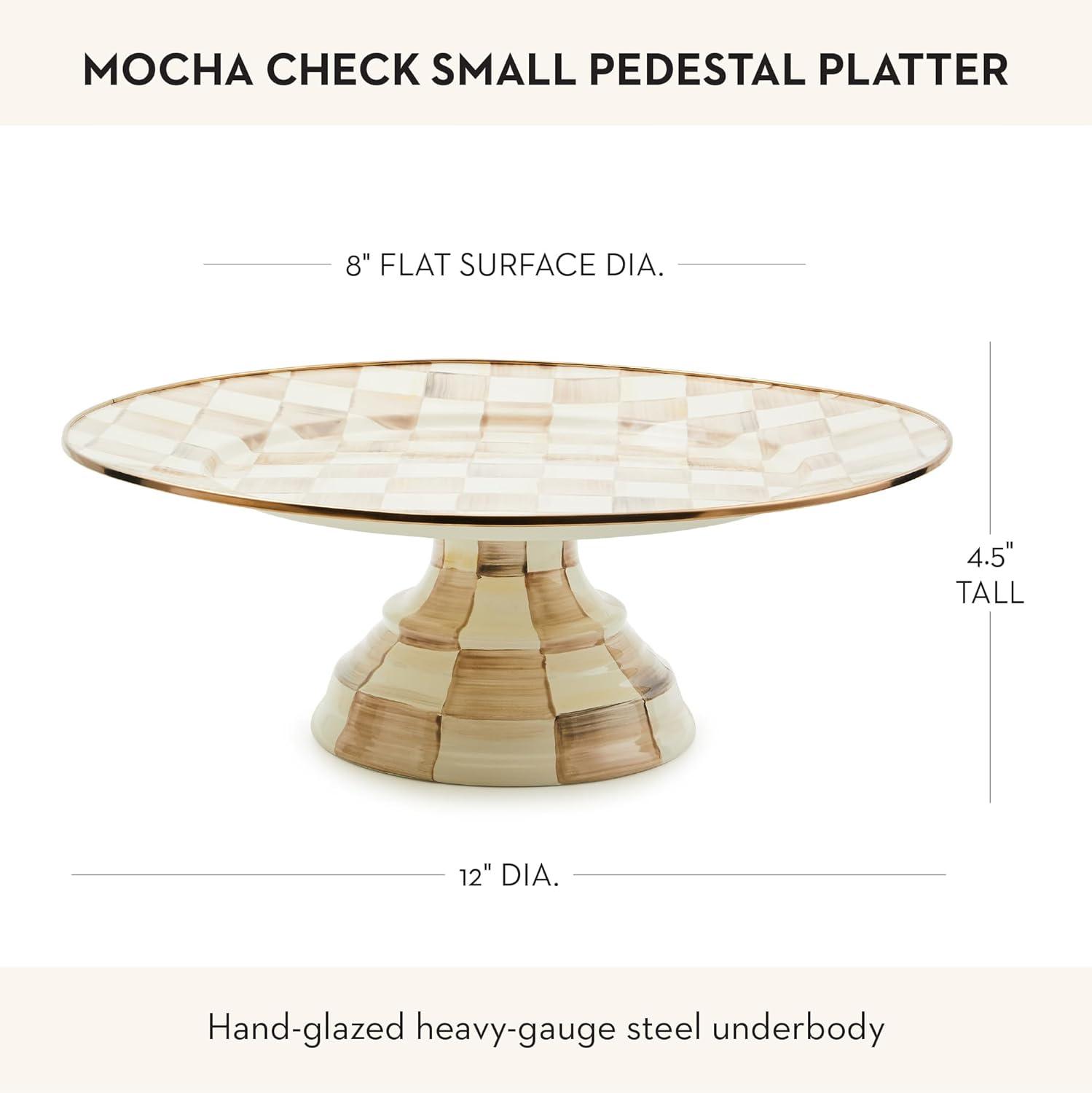 image:imageMACKENZIECHILDS Enamel Pedestal Platter Round Cake Stand Small PurpleandWhite Violet CheckMocha Check