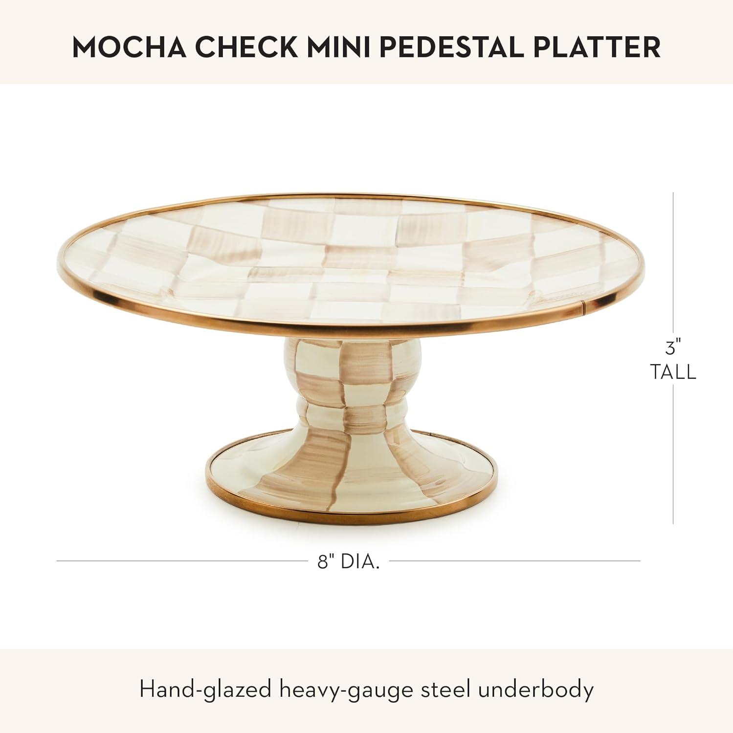 image:imageMACKENZIECHILDS Enamel Pedestal Platter Round Cake Stand Small PurpleandWhite Violet CheckMocha Check
