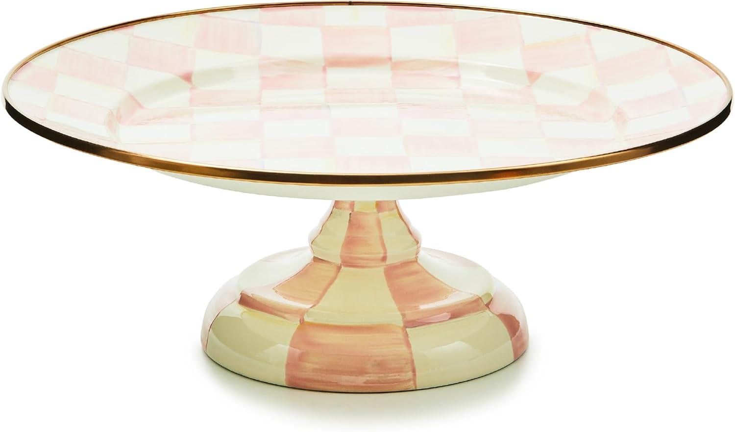 image:imageMACKENZIECHILDS Enamel Pedestal Platter Round Cake Stand Small PurpleandWhite Violet CheckRosy Check