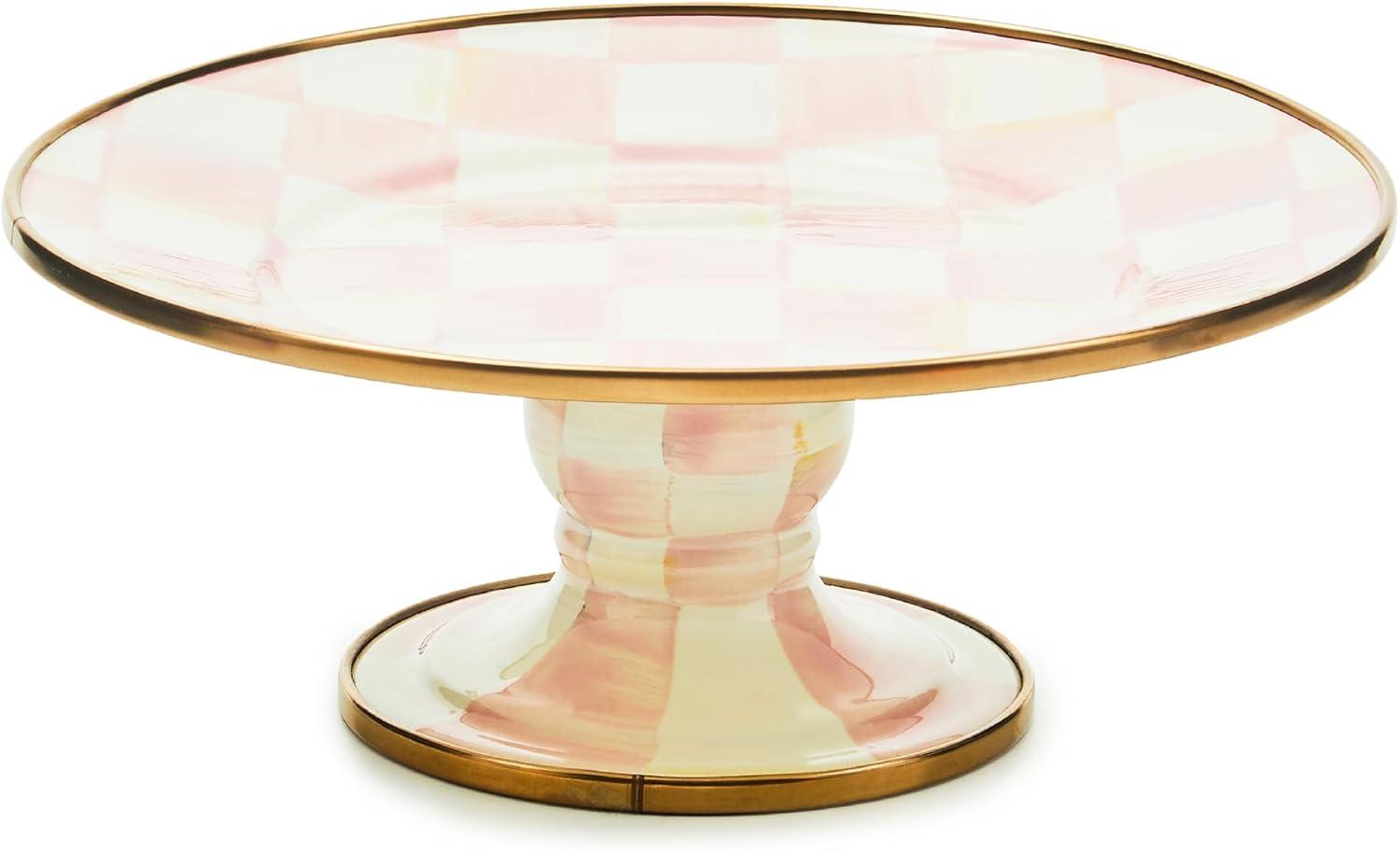 image:imageMACKENZIECHILDS Enamel Pedestal Platter Round Cake Stand Small PurpleandWhite Violet CheckRosy Check