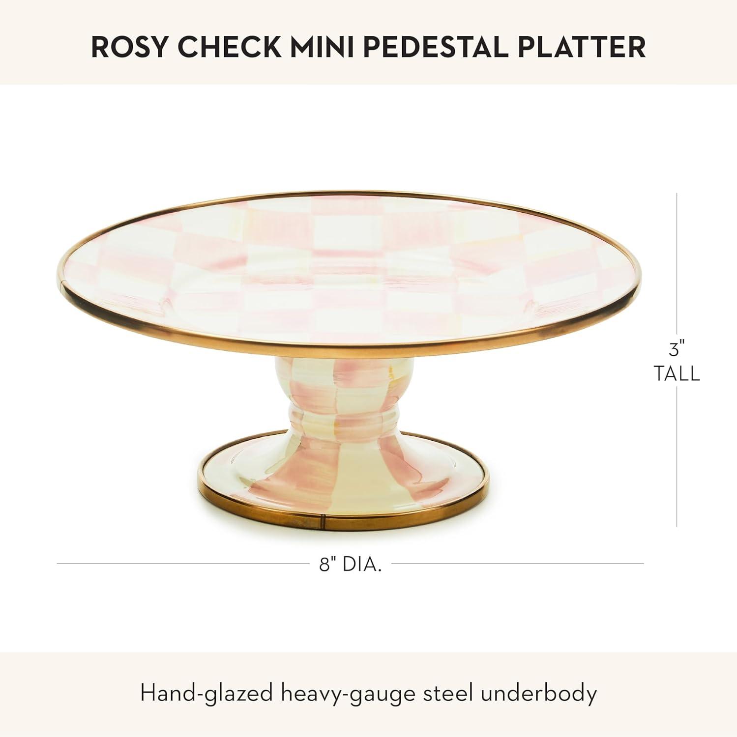 image:imageMACKENZIECHILDS Enamel Pedestal Platter Round Cake Stand Small PurpleandWhite Violet CheckRosy Check