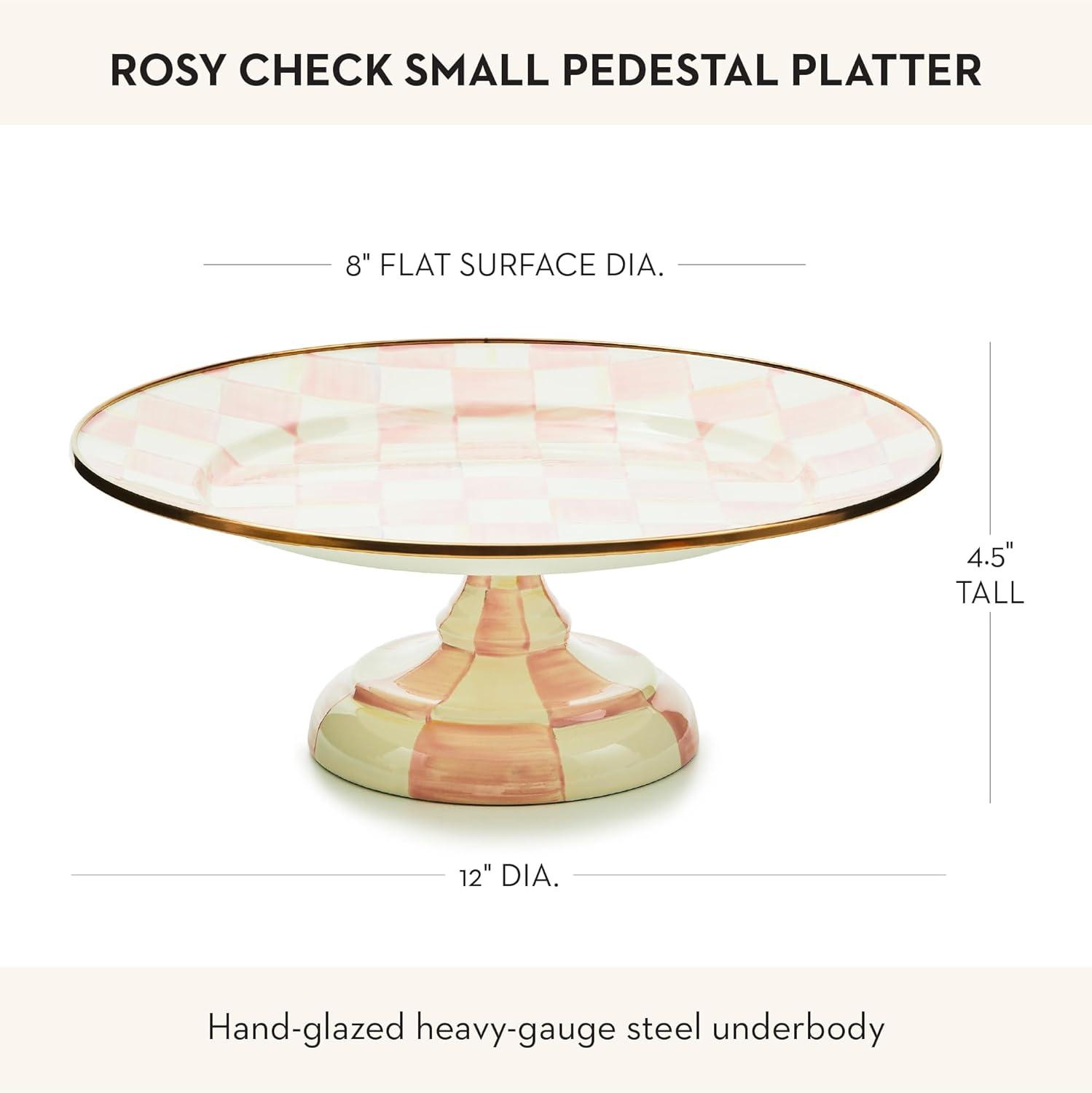 image:imageMACKENZIECHILDS Enamel Pedestal Platter Round Cake Stand Small PurpleandWhite Violet CheckRosy Check