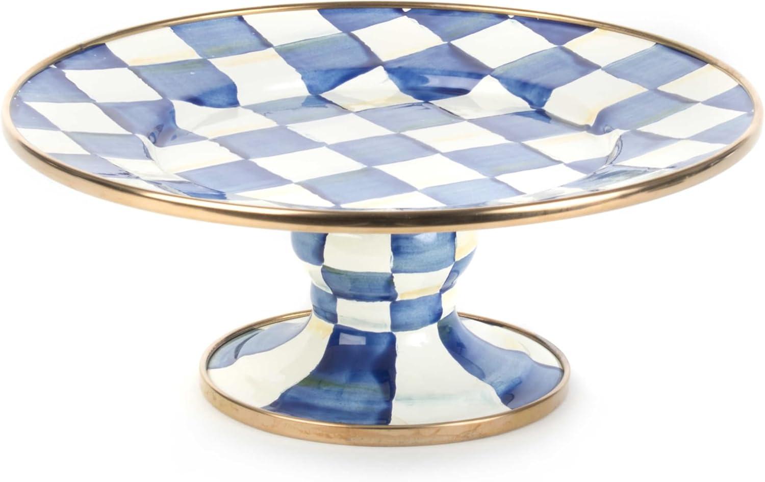 image:imageMACKENZIECHILDS Enamel Pedestal Platter Round Cake Stand Small PurpleandWhite Violet CheckRoyal Check