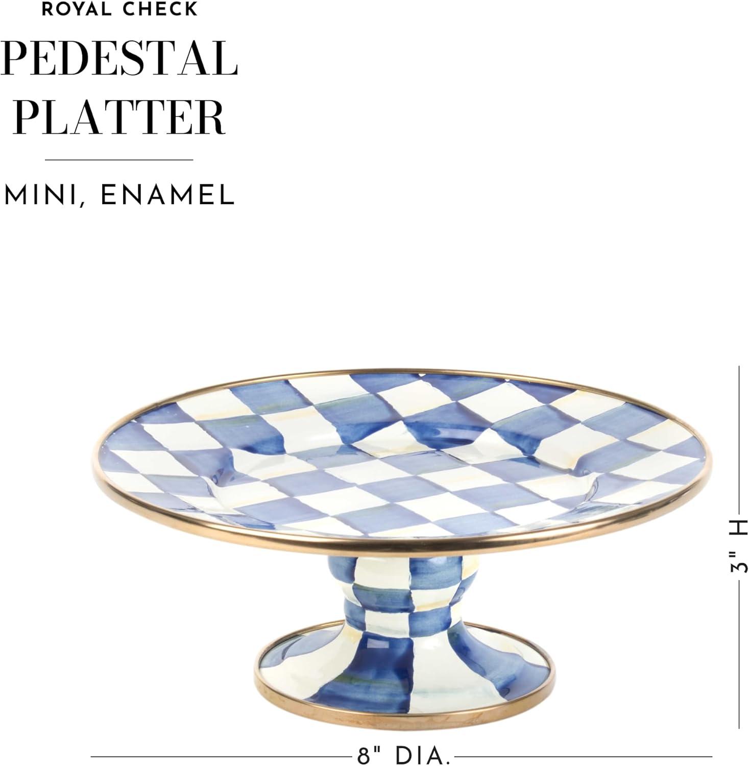 image:imageMACKENZIECHILDS Enamel Pedestal Platter Round Cake Stand Small PurpleandWhite Violet CheckRoyal Check
