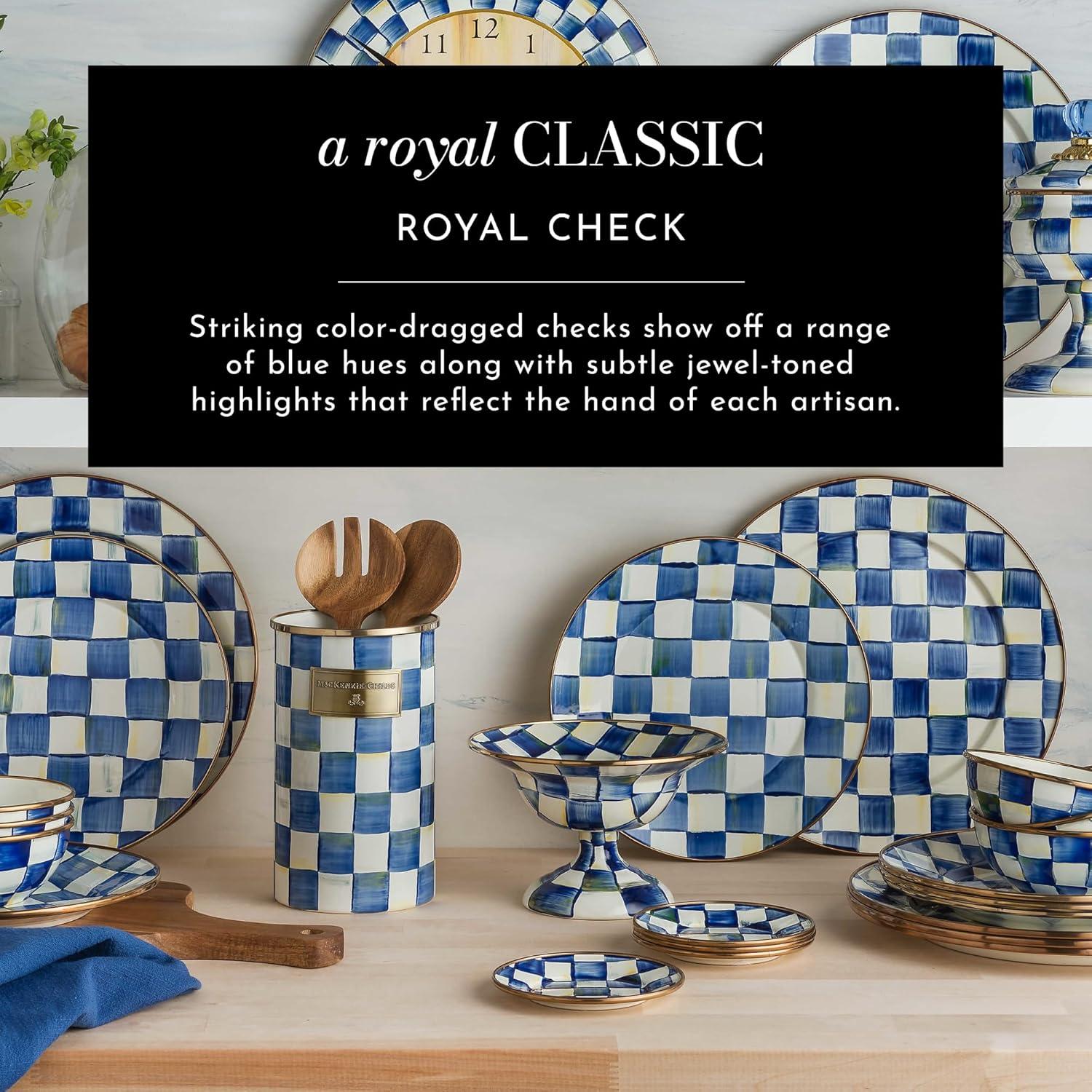 image:imageMACKENZIECHILDS Enamel Pedestal Platter Round Cake Stand Small PurpleandWhite Violet CheckRoyal Check