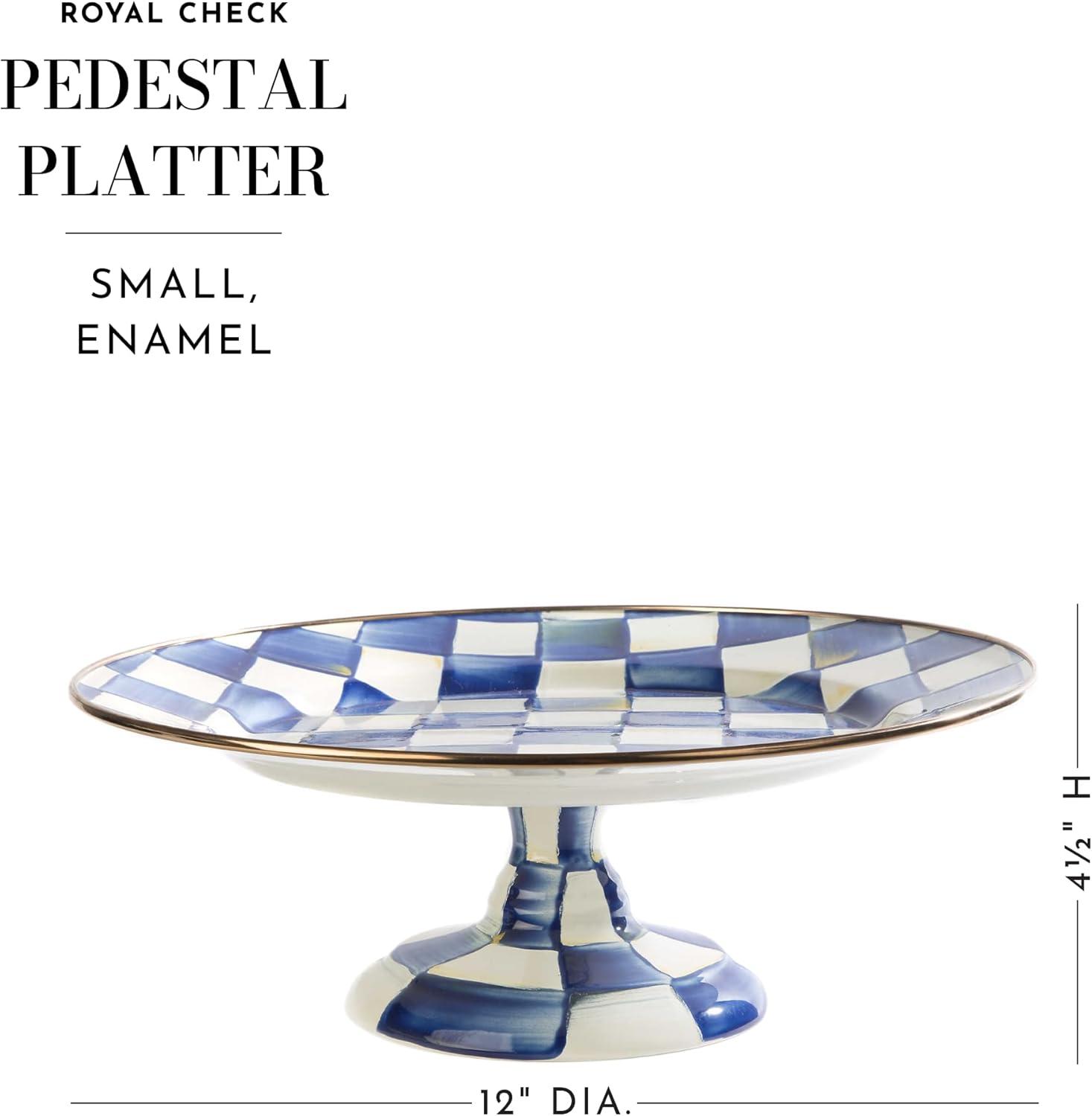 image:imageMACKENZIECHILDS Enamel Pedestal Platter Round Cake Stand Small PurpleandWhite Violet CheckRoyal Check