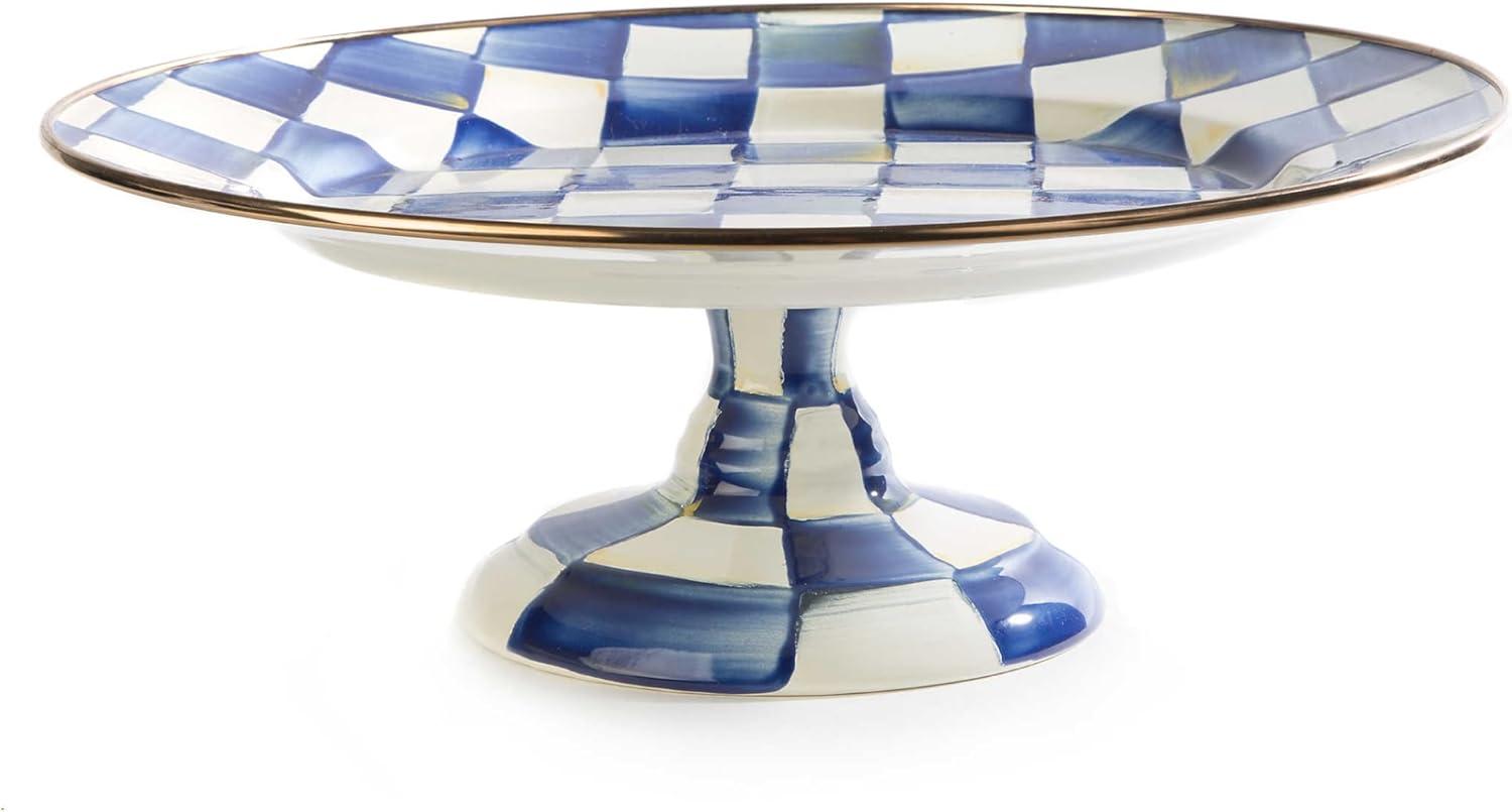 image:imageMACKENZIECHILDS Enamel Pedestal Platter Round Cake Stand Small PurpleandWhite Violet CheckRoyal Check