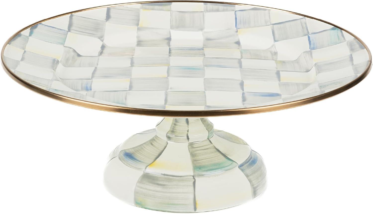 image:imageMACKENZIECHILDS Enamel Pedestal Platter Round Cake Stand Small PurpleandWhite Violet CheckSterling Check