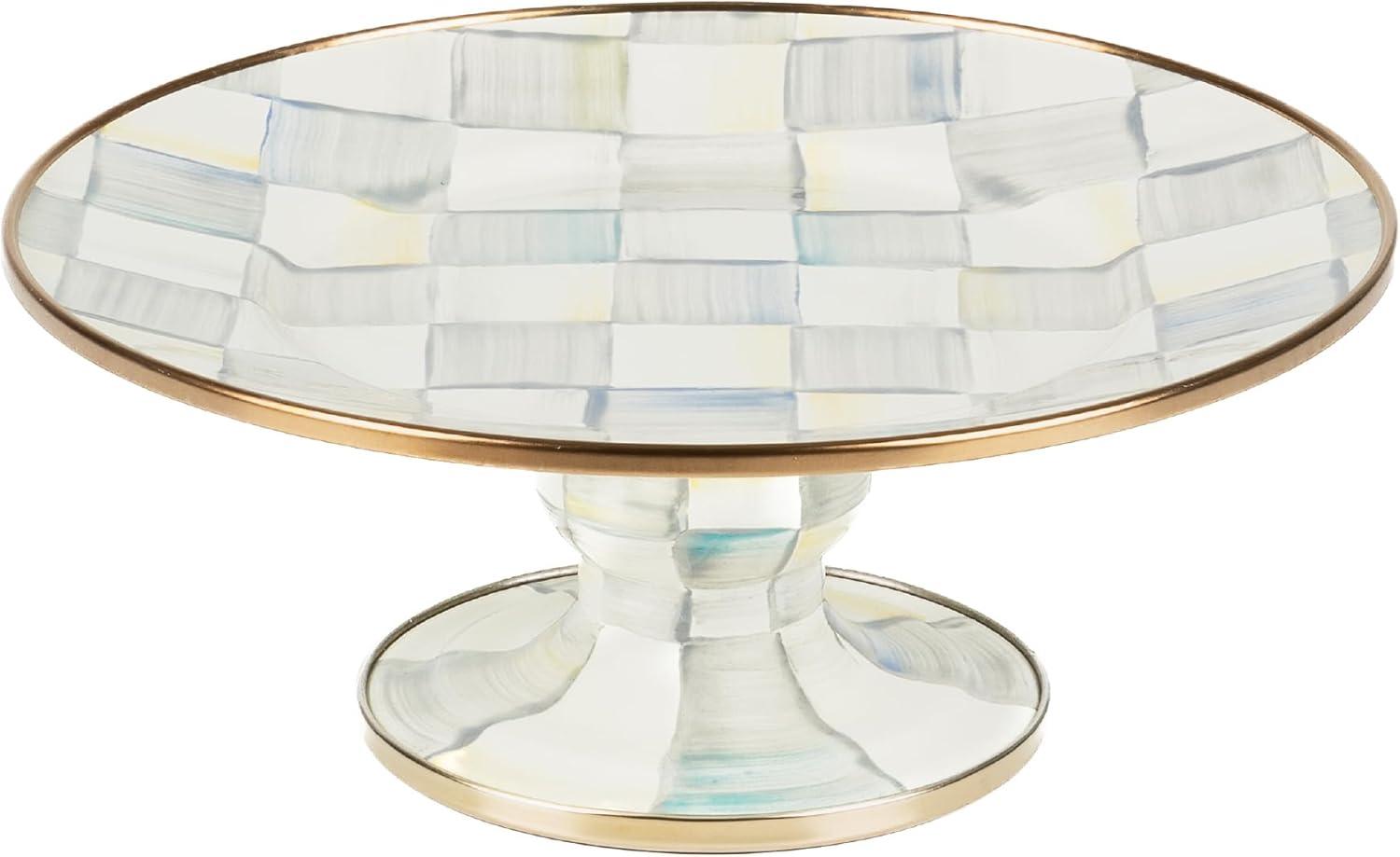 image:imageMACKENZIECHILDS Enamel Pedestal Platter Round Cake Stand Small PurpleandWhite Violet CheckSterling Check