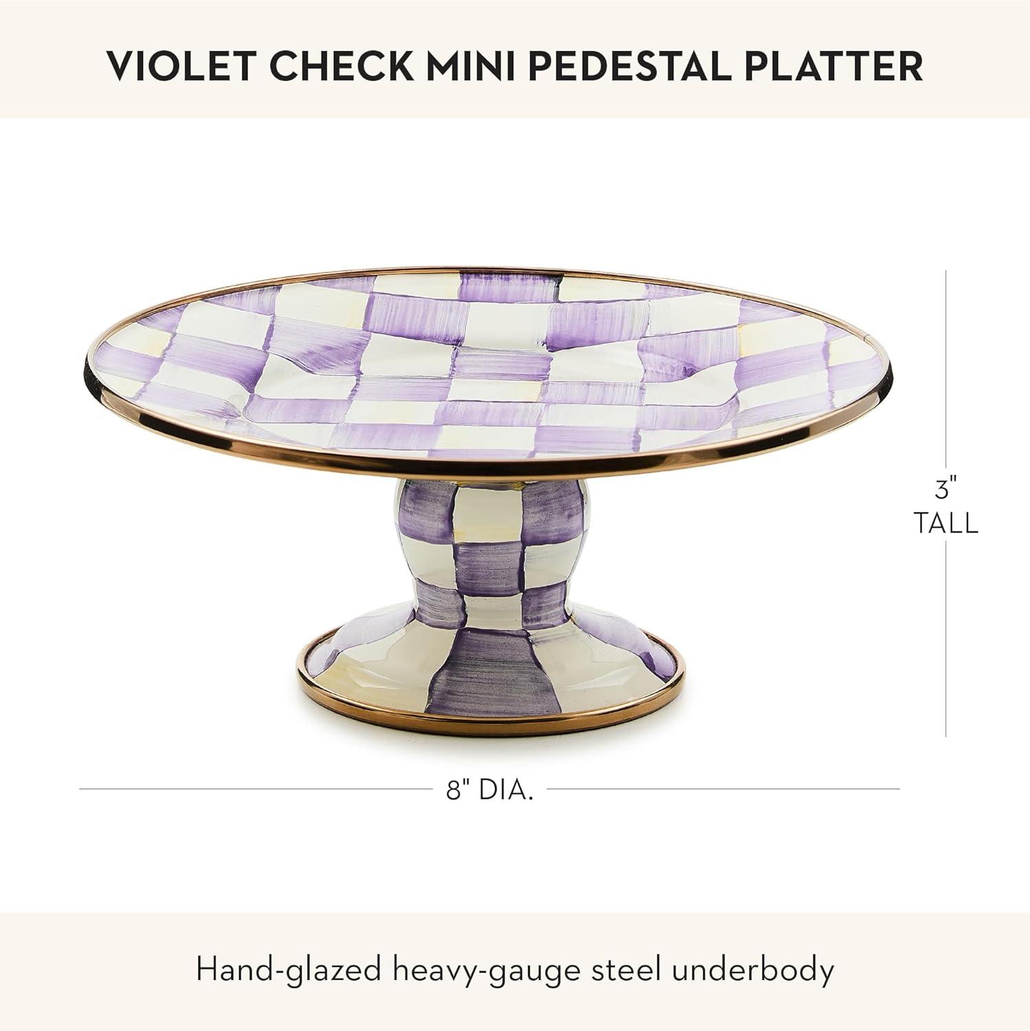 image:imageMACKENZIECHILDS Enamel Pedestal Platter Round Cake Stand Small PurpleandWhite Violet CheckViolet Check