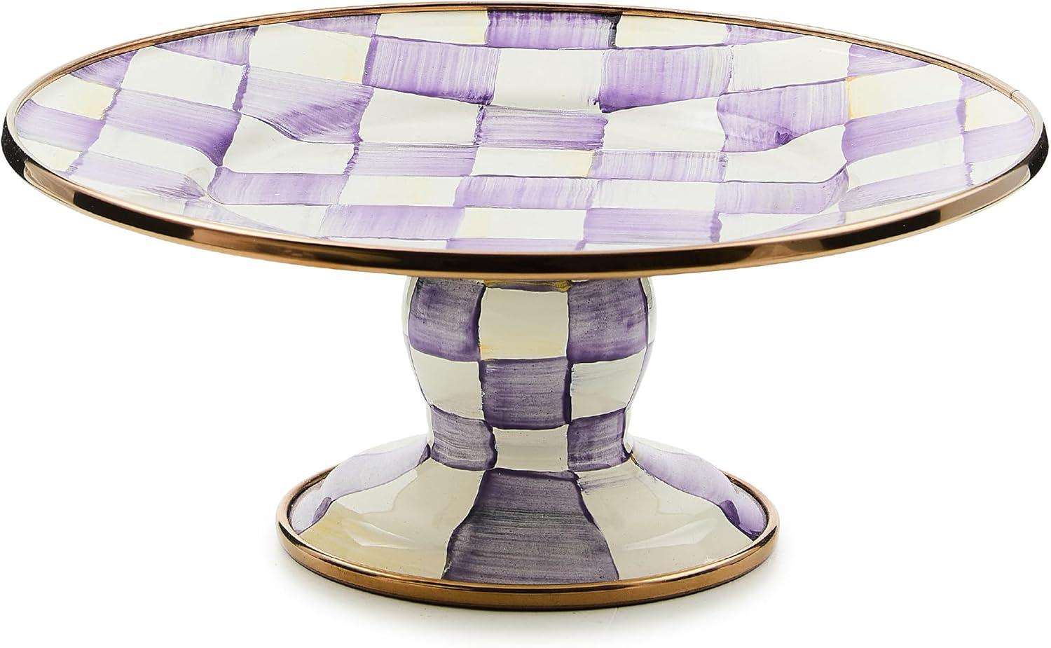 image:imageMACKENZIECHILDS Enamel Pedestal Platter Round Cake Stand Small PurpleandWhite Violet CheckViolet Check