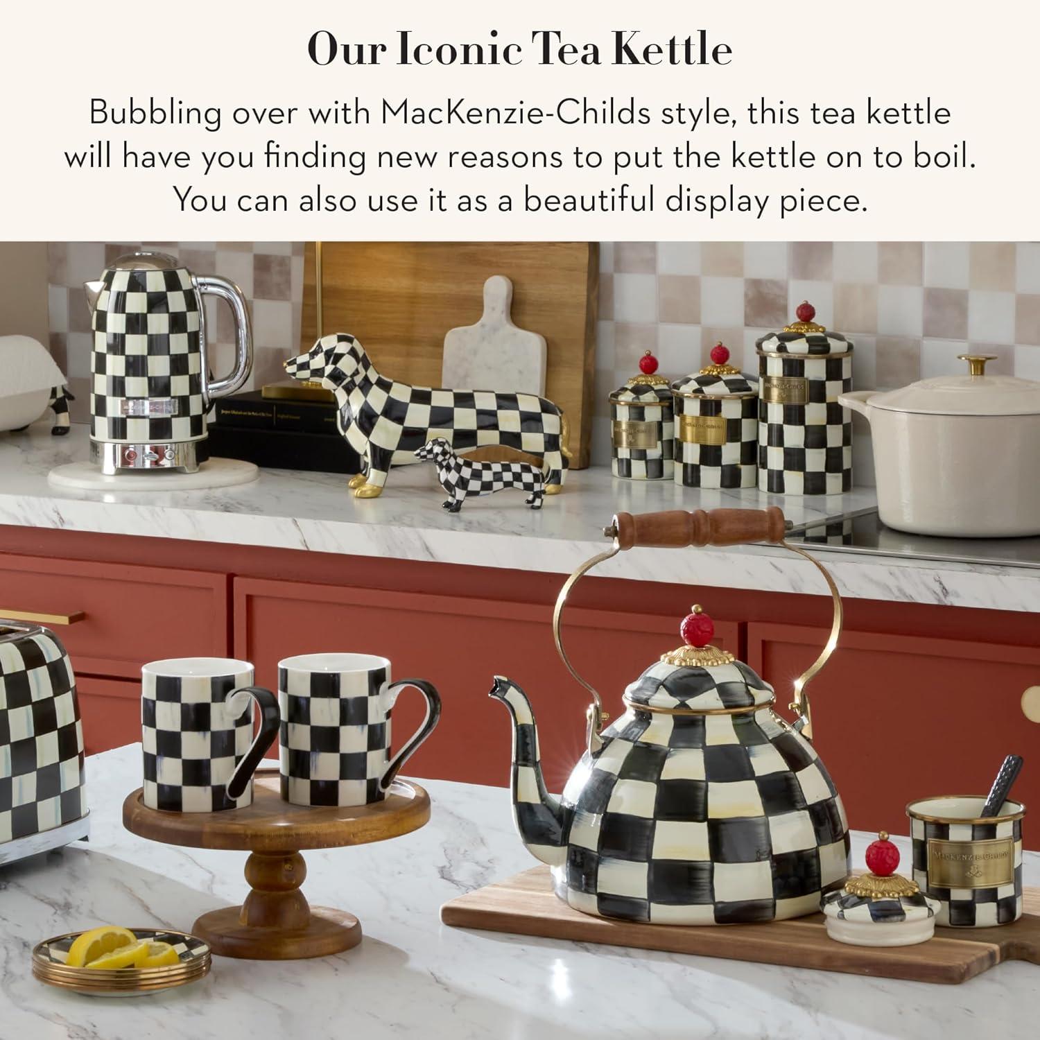 image:imageMACKENZIECHILDS Enamel Tea Kettle Decorative Tea Kettle for Stovetop 3 Quarts PurpleandWhite Violet CheckCourtly Check