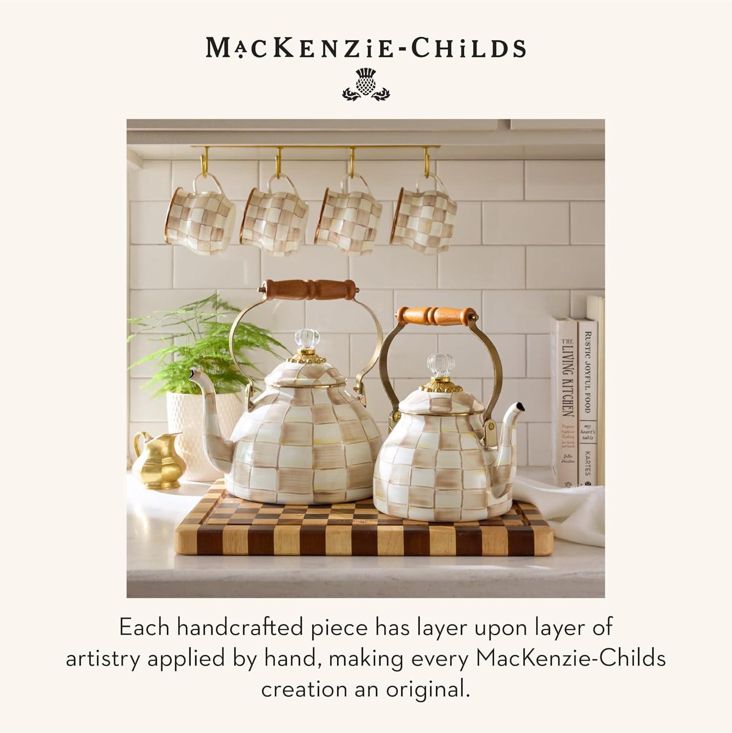 image:imageMACKENZIECHILDS Enamel Tea Kettle Decorative Tea Kettle for Stovetop 3 Quarts PurpleandWhite Violet CheckMocha Check