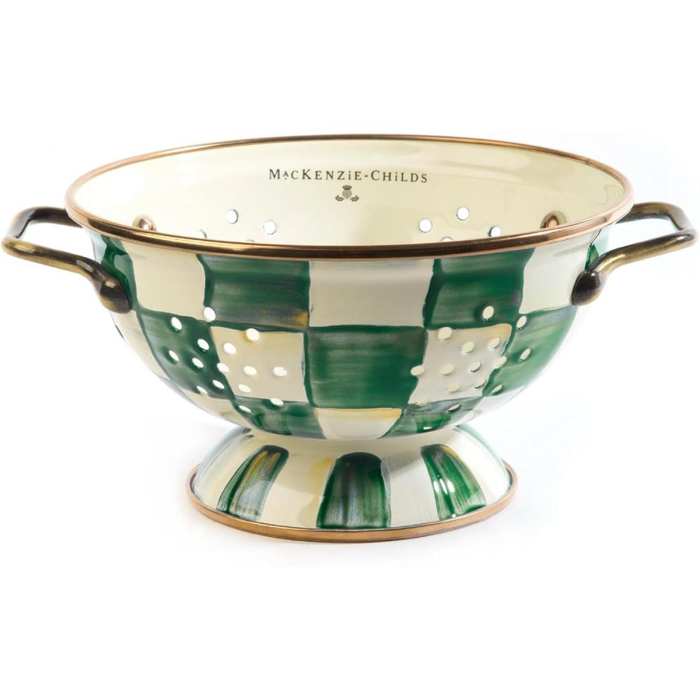 image:imageMACKENZIECHILDS Enamel Colander Decorative Kitchen Strainer Large PurpleandWhite Violet CheckEmerald Check
