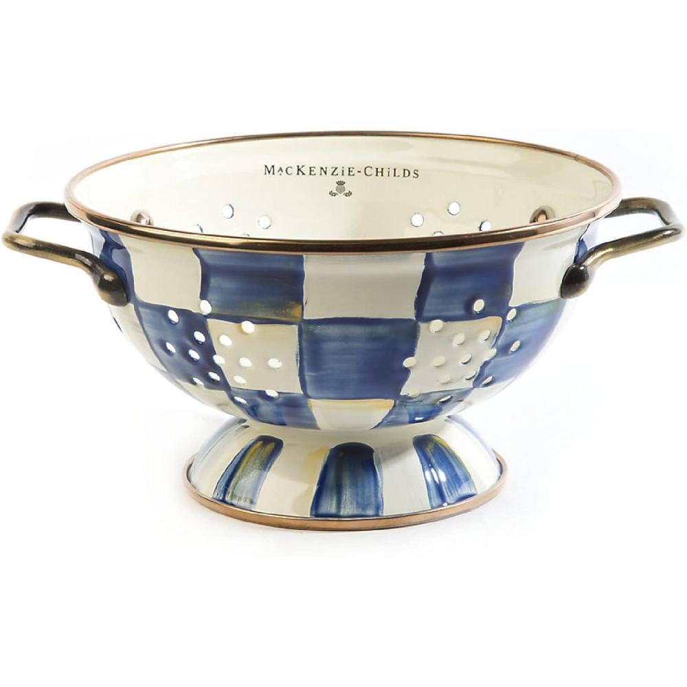 image:imageMACKENZIECHILDS Enamel Colander Decorative Kitchen Strainer Large PurpleandWhite Violet CheckRoyal Check