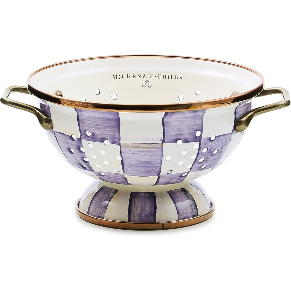image:imageMACKENZIECHILDS Enamel Colander Decorative Kitchen Strainer Large PurpleandWhite Violet CheckViolet Check