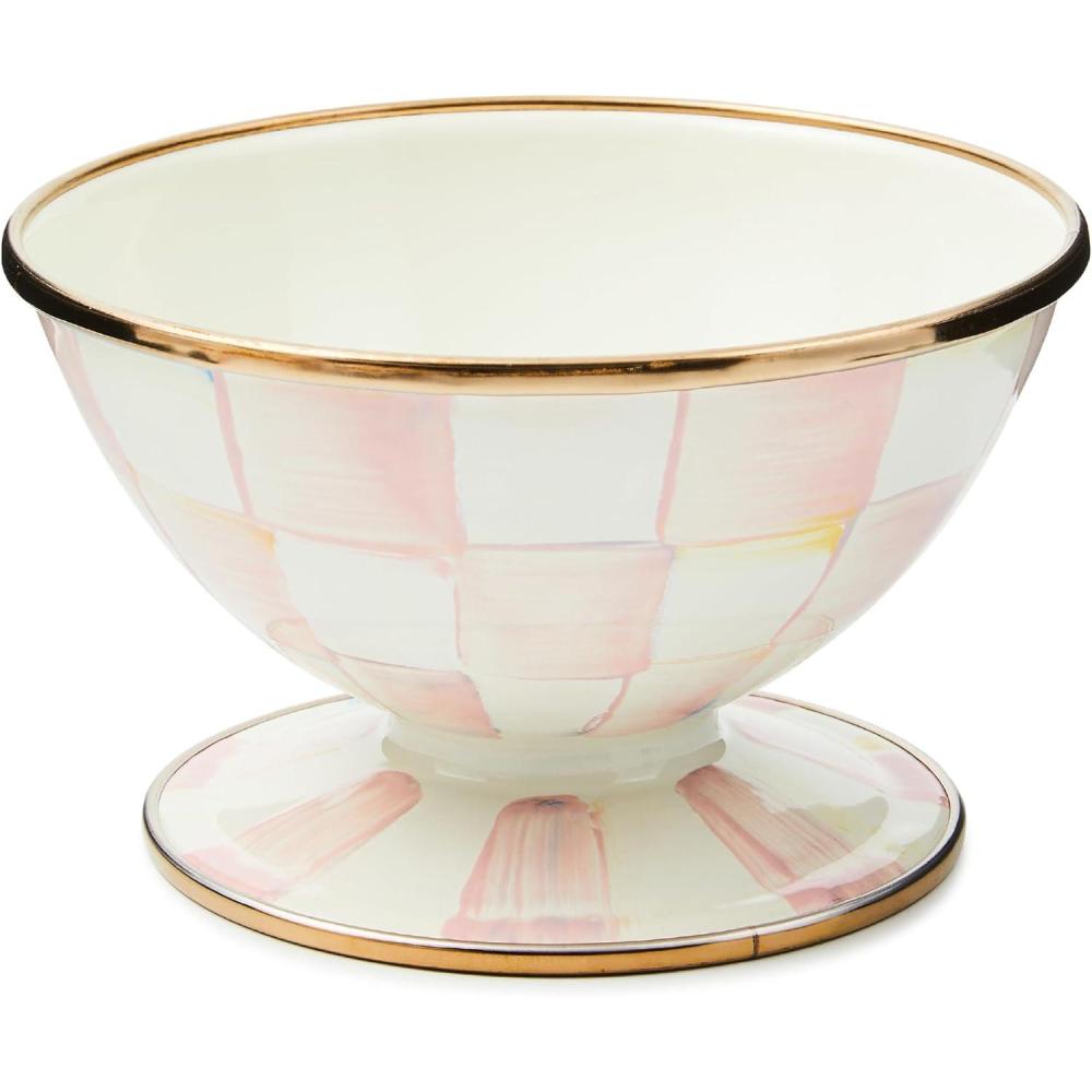 image:imageMACKENZIECHILDS Enamel Ice Cream Bowl Serving Bowl for Entertaining 2Cup Capacity PurpleandWhite Violet CheckRosy Check