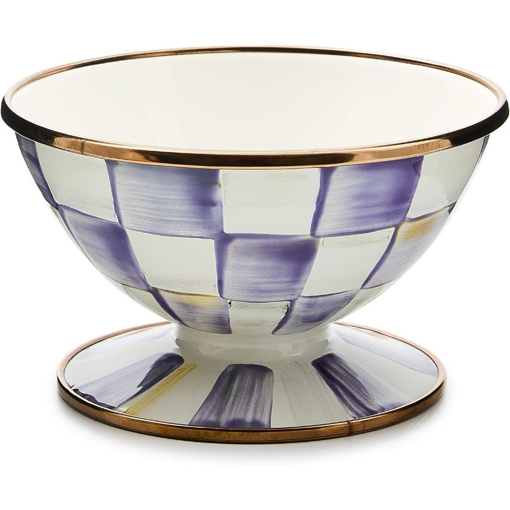 image:imageMACKENZIECHILDS Enamel Ice Cream Bowl Serving Bowl for Entertaining 2Cup Capacity PurpleandWhite Violet CheckViolet Check