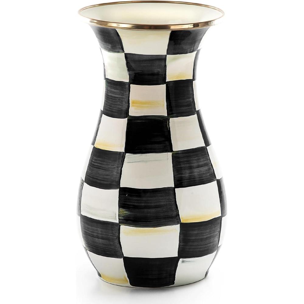 image:imageMACKENZIECHILDS Enamel Vase Unique FlowerVase Decor for Living Room Tall PurpleandWhite Violet CheckCourtly Check