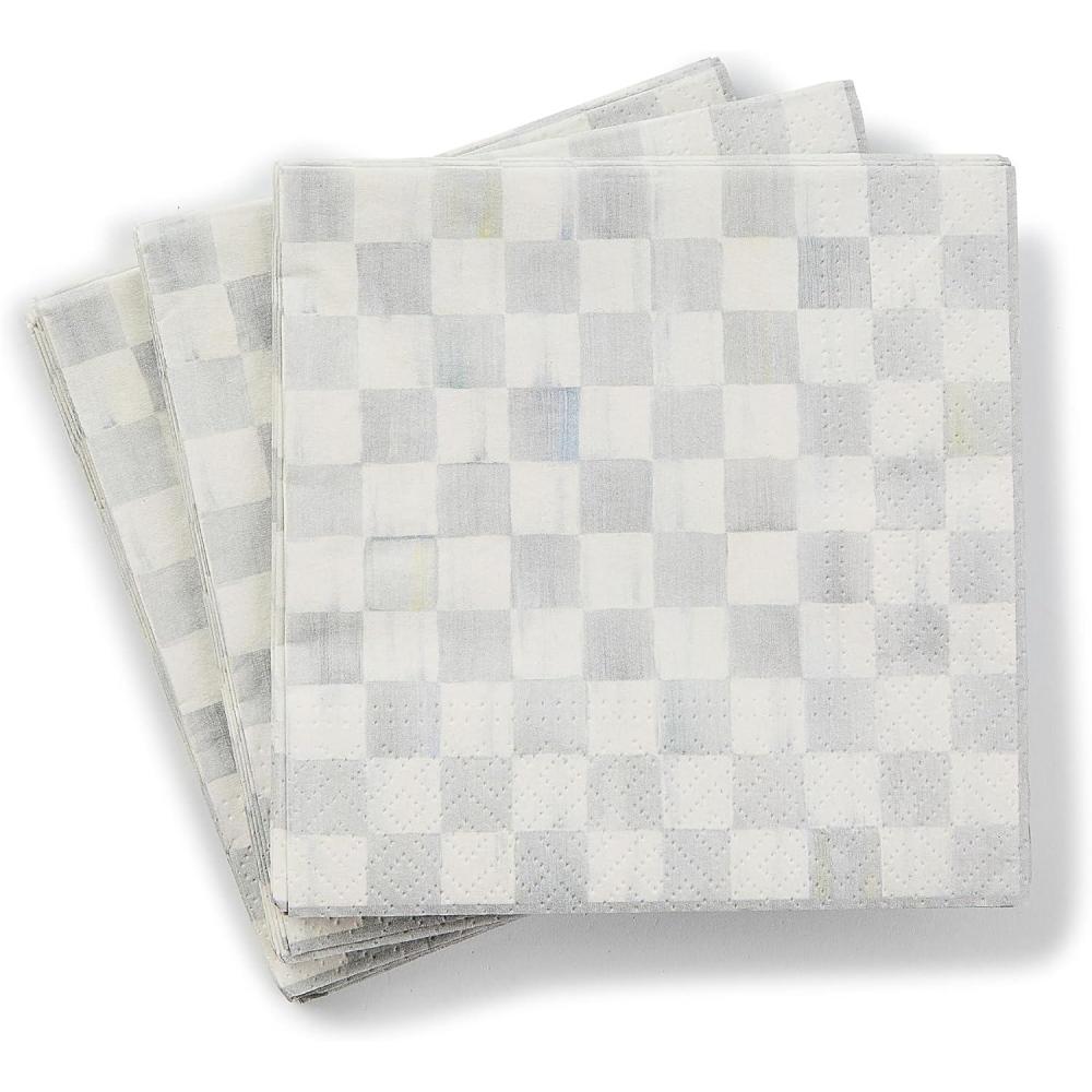 image:imageMACKENZIECHILDS Pack of 20 Cocktail Paper Napkins Decorative Napkins for Parties PurpleandWhite Violet CheckSterling Check