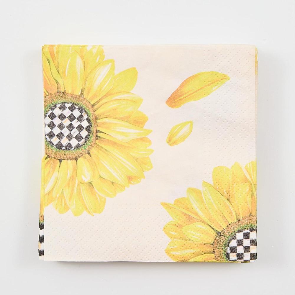 image:imageMACKENZIECHILDS Pack of 20 Cocktail Paper Napkins Decorative Napkins for Parties PurpleandWhite Violet CheckSunflower