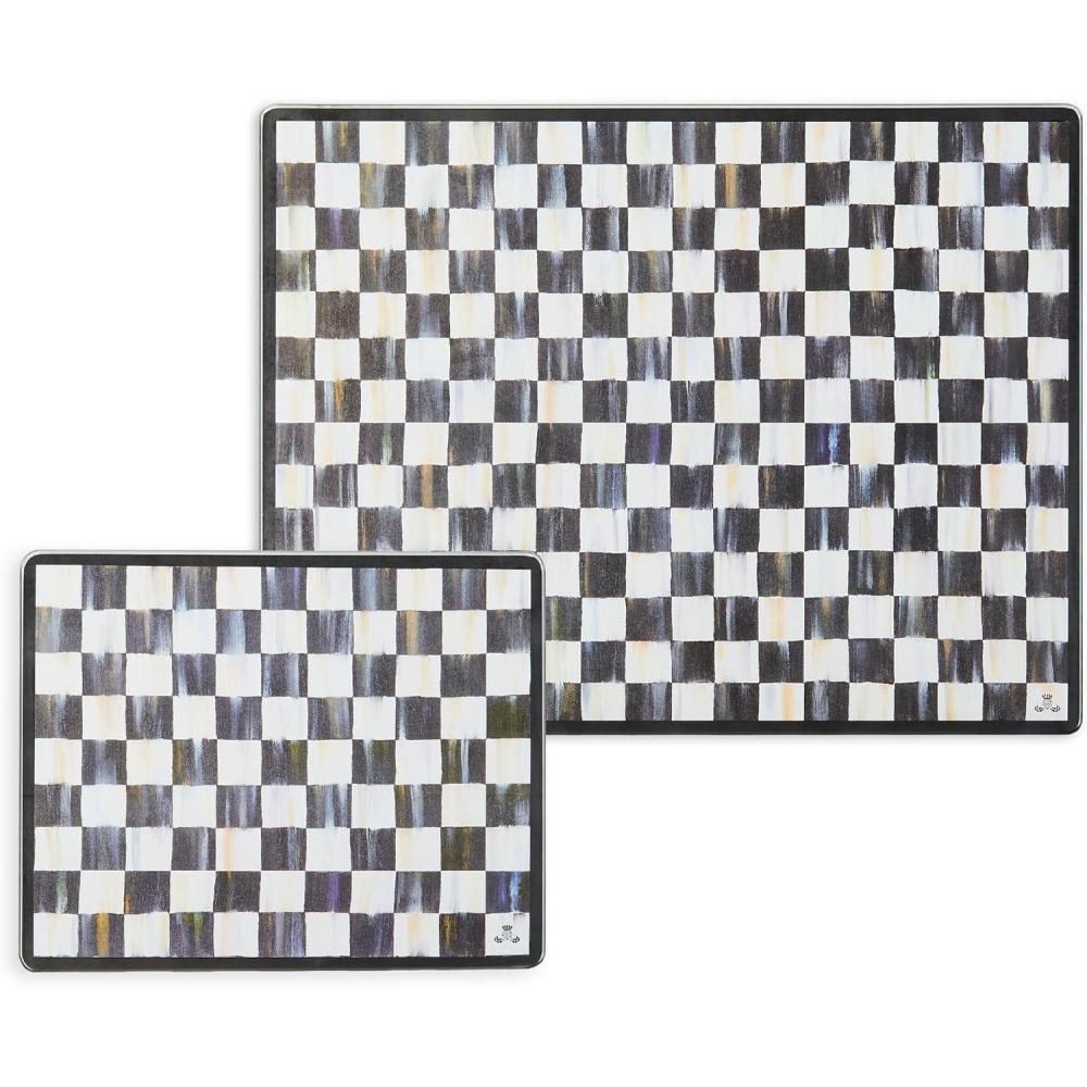 image:imageMACKENZIECHILDS Set of 2 Tempered Glass Cutting Boards Countertop Cutting Boards PurpleandWhite Violet CheckCourtly Check