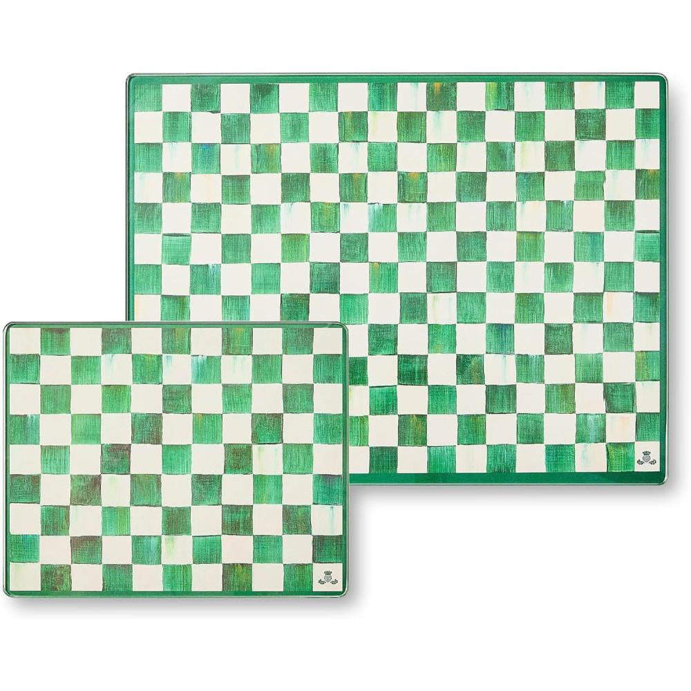 image:imageMACKENZIECHILDS Set of 2 Tempered Glass Cutting Boards Countertop Cutting Boards PurpleandWhite Violet CheckEmerald Check
