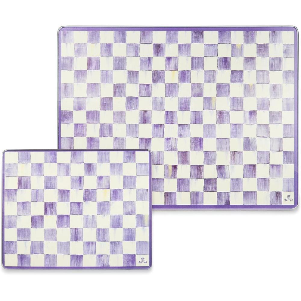 image:imageMACKENZIECHILDS Set of 2 Tempered Glass Cutting Boards Countertop Cutting Boards PurpleandWhite Violet CheckViolet Check