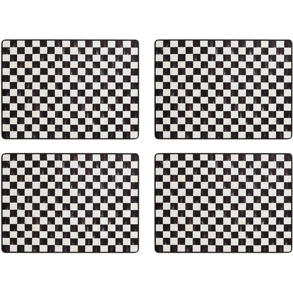 image:imageMACKENZIECHILDS Set of 4 CorkBack Placemats HardFinish Table Mats Violet CheckCourtly Check