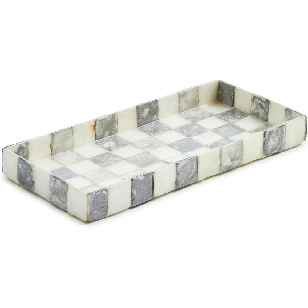 image:imageMACKENZIECHILDS Violet Check Capiz Vanity TraySterling Check