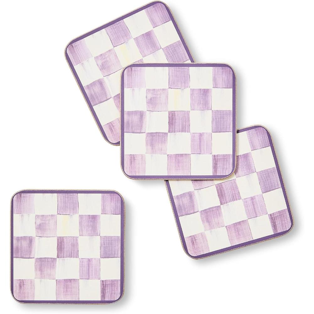 image:imageMACKENZIECHILDS Violet Check Cork Back Coasters Set of 4Violet Check