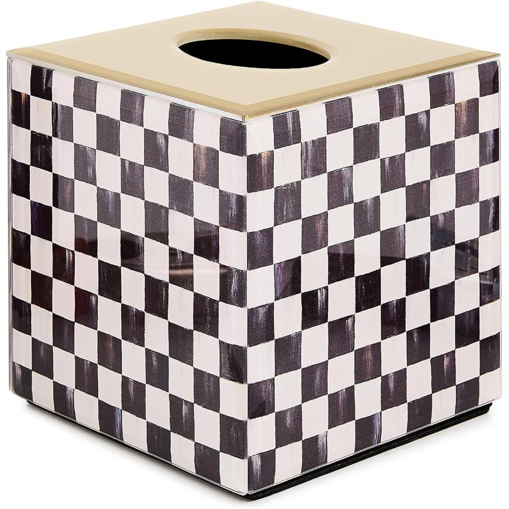 image:imageMACKENZIECHILDS Violet Check Glass Boutique Tissue CoverCourtly Check Glass Boutique Tissue Box Cover