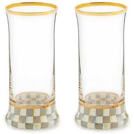 image:imageMACKENZIECHILDS Violet Check Highball Glass Set of 2Sterling Check