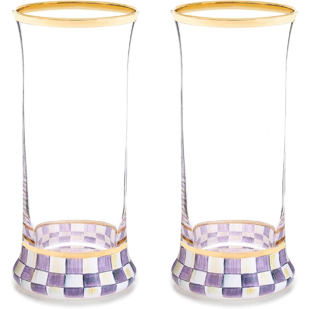 image:imageMACKENZIECHILDS Violet Check Highball Glass Set of 2Violet Check