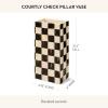 MACKENZIE-CHILDS Ceramic Pillar Vase, Unique Flower Vase Decor, Purple-and-White Violet Check(Courtly Check)