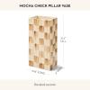 MACKENZIE-CHILDS Ceramic Pillar Vase, Unique Flower Vase Decor, Purple-and-White Violet Check(Mocha Check)