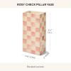 MACKENZIE-CHILDS Ceramic Pillar Vase, Unique Flower Vase Decor, Purple-and-White Violet Check(Rosy Check)
