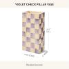 MACKENZIE-CHILDS Ceramic Pillar Vase, Unique Flower Vase Decor, Purple-and-White Violet Check(Violet Check)