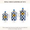 MACKENZIE-CHILDS Enamel Canister Set, Small (38 oz.), Medium (48 oz.), and Large (64 oz.) Kitchen Containers, Purple-and-White Violet Check(Royal Check)