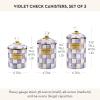 MACKENZIE-CHILDS Enamel Canister Set, Small (38 oz.), Medium (48 oz.), and Large (64 oz.) Kitchen Containers, Purple-and-White Violet Check(Violet Check)