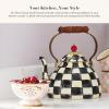 MACKENZIE-CHILDS Enamel Colander, Decorative Kitchen Strainer, Large, Purple-and-White Violet Check(Rosy Check)