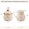 MACKENZIE-CHILDS Enamel Creamer and Sugar Bowl Set, Cream Dispenser with Pour Spout and Sugar Holder, Unique Kitchen Decor, Purple-and-White Violet Check(Rosy Check)