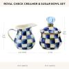MACKENZIE-CHILDS Enamel Creamer and Sugar Bowl Set, Cream Dispenser with Pour Spout and Sugar Holder, Unique Kitchen Decor, Purple-and-White Violet Check(Royal Check)