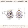 MACKENZIE-CHILDS Enamel Creamer and Sugar Bowl Set, Cream Dispenser with Pour Spout and Sugar Holder, Unique Kitchen Decor, Purple-and-White Violet Check(Violet Check)