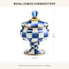 MACKENZIE-CHILDS Enamel Curiosity Pot, Decorative Container for Home Decor, Purple-and-White Violet Check(Royal Check)