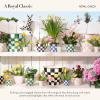 MACKENZIE-CHILDS Enamel Garden Pot, Decorative Pot for Plants, Outdoor Flowerpot Decor, Extra Large, Purple-and-White Violet Check(Royal Check)