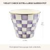 MACKENZIE-CHILDS Enamel Garden Pot, Decorative Pot for Plants, Outdoor Flowerpot Decor, Extra Large, Purple-and-White Violet Check(Violet Check)