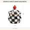 MACKENZIE-CHILDS Enamel Lidded Sugar Bowl, Small Serving Bowl with Lid, 10-Ounce Capacity, Purple-and-White Violet Check(Courtly Check)