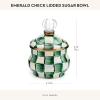 MACKENZIE-CHILDS Enamel Lidded Sugar Bowl, Small Serving Bowl with Lid, 10-Ounce Capacity, Purple-and-White Violet Check(Emerald Check)